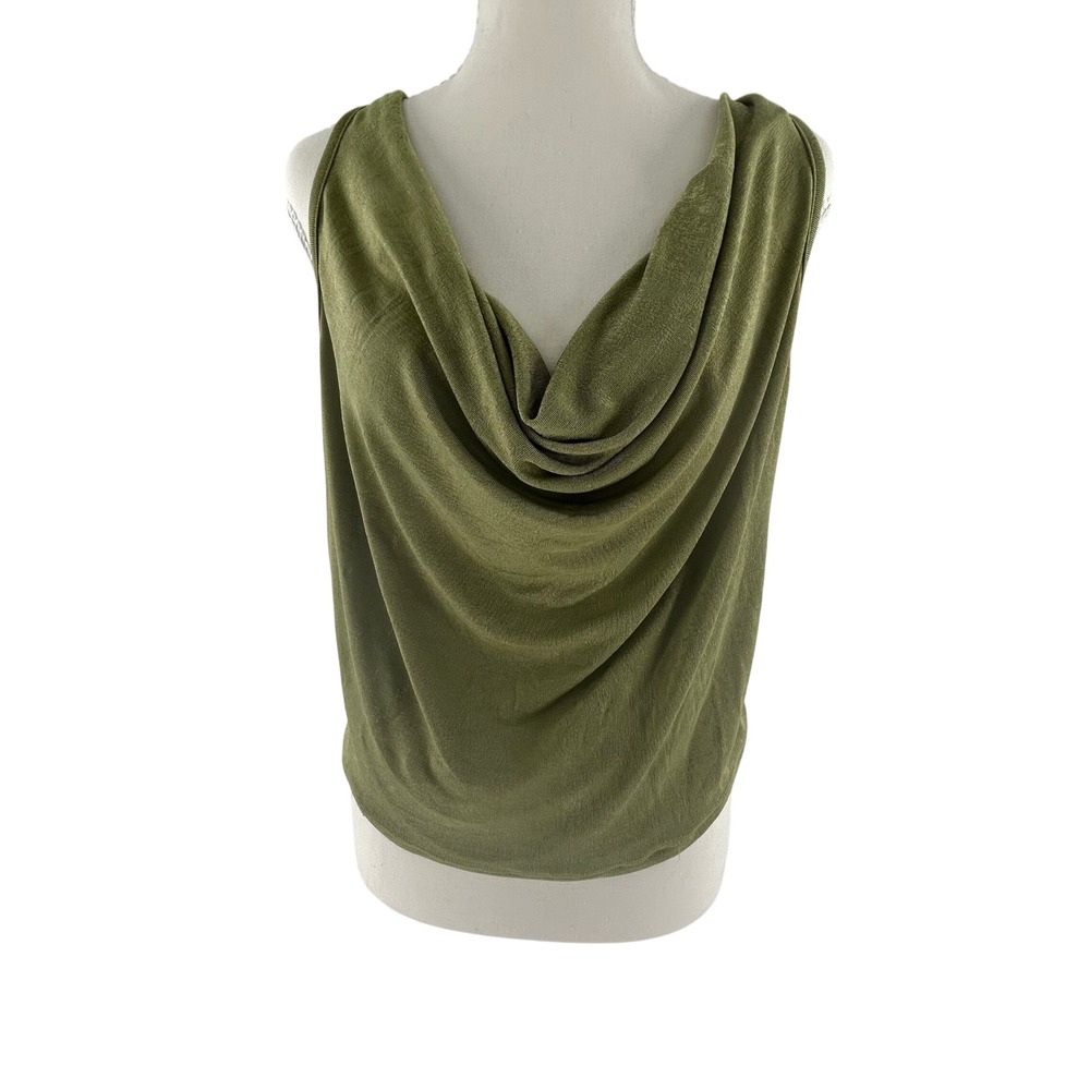 Soly Hux Olive Green Cowl Neck T-Back Tank Top with Heart Rhinestone Chain XXL